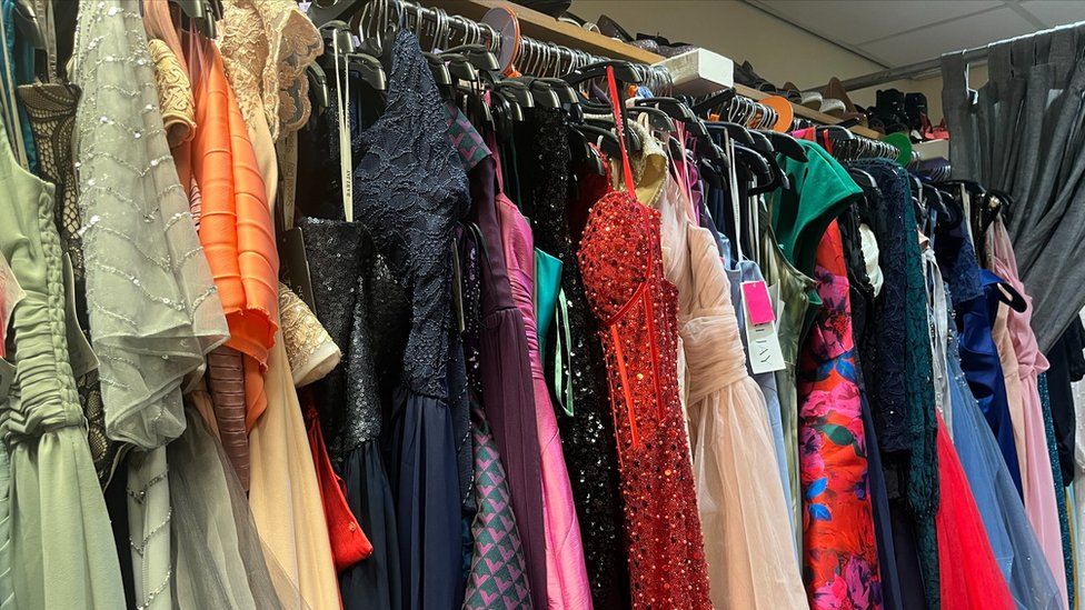 A rack of prom dresses