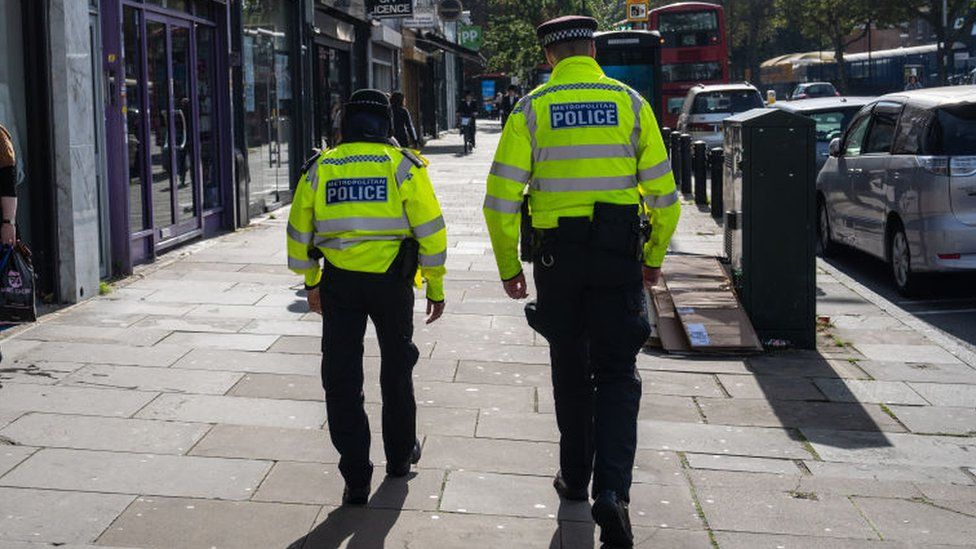 Police officers patrol around Stamford Hill, an area of London with a large Jewish community, on October 10, 2023 in London,