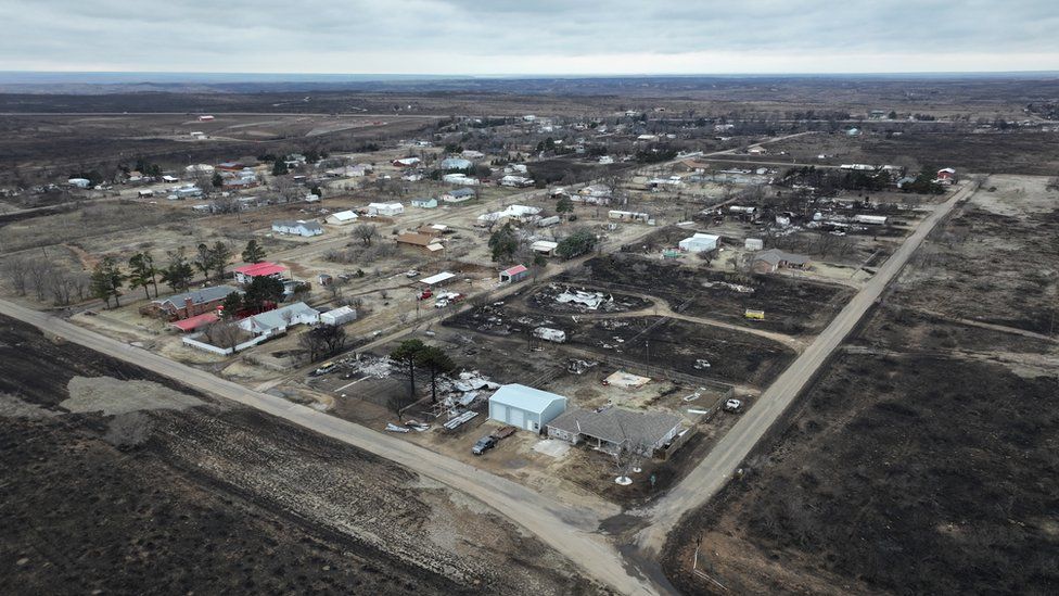 A picture of Stinnett, Texas, in the aftermath of Smokehouse Creek Fire