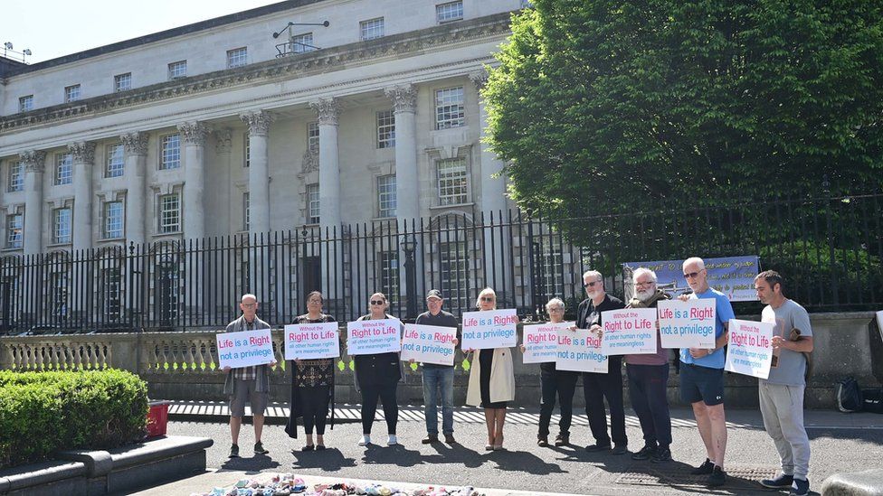 Anti-abortion campaigners protested outside the High Court in Belfast on Thursday