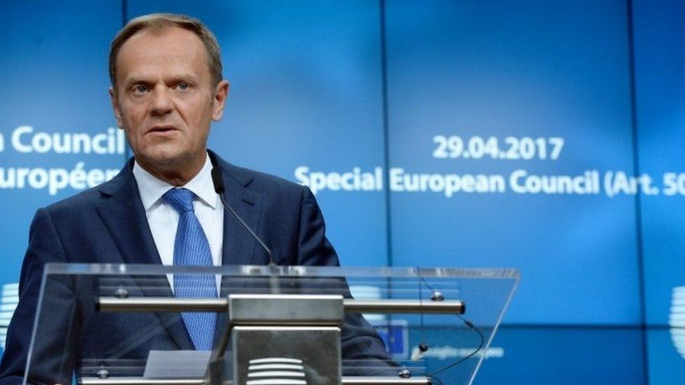 European Council President Donald Tusk at the EU summit on approving guidelines for negotiations with the EU on Brexit, 29 April 2017