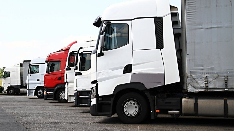 A line of six lorries