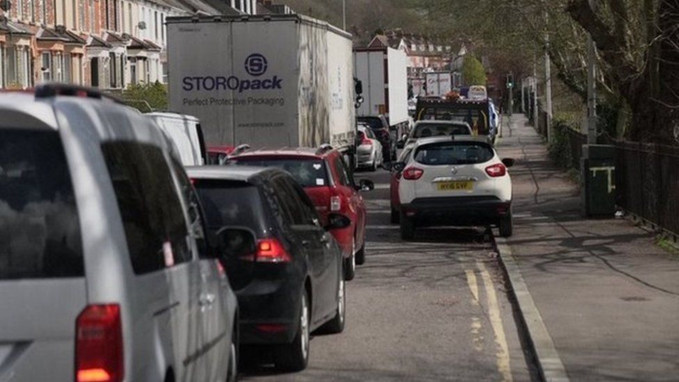 Gridlocked traffic in Dover town