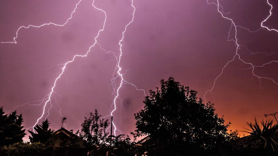 Lightning bolts during storm