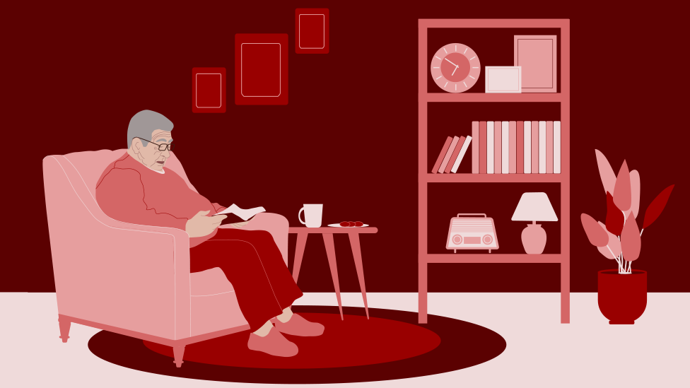 Illustration of John, reading at home
