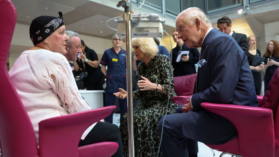 The King and Queen met cancer patient Lesley Woodbridge, who is receiving her second round of chemotherapy