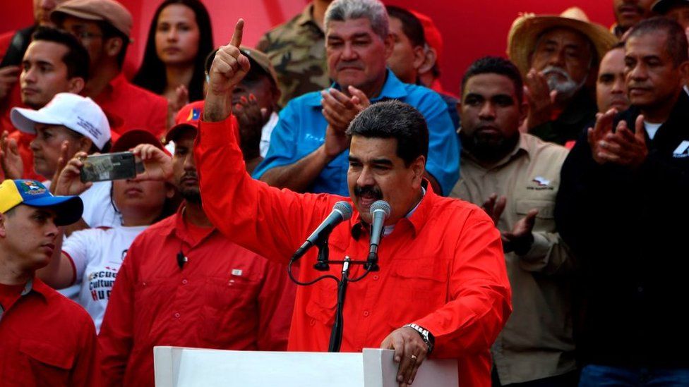 Venezuelan President Nicolás Maduro speaks during a May Day rally in Caracas