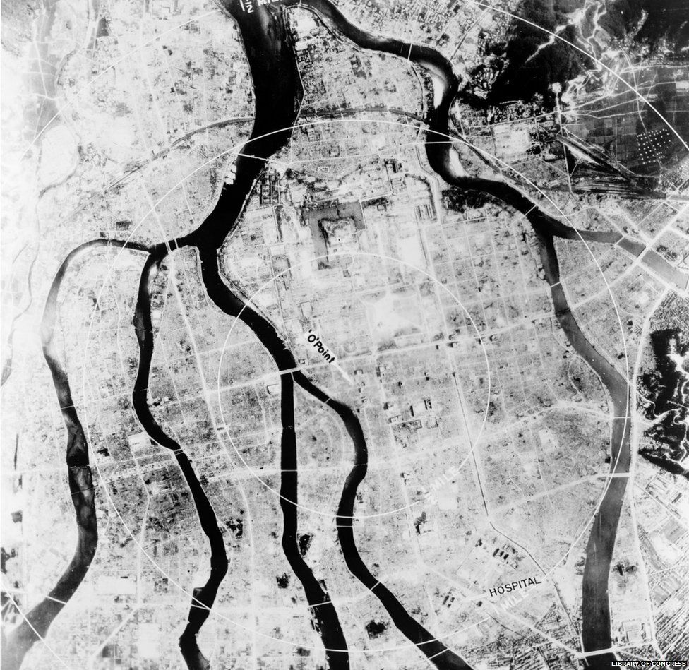 The atomic bombing of Hiroshima - Aerial view after the bomb