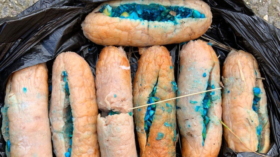 Sausages filled with what is believed to be rat poison