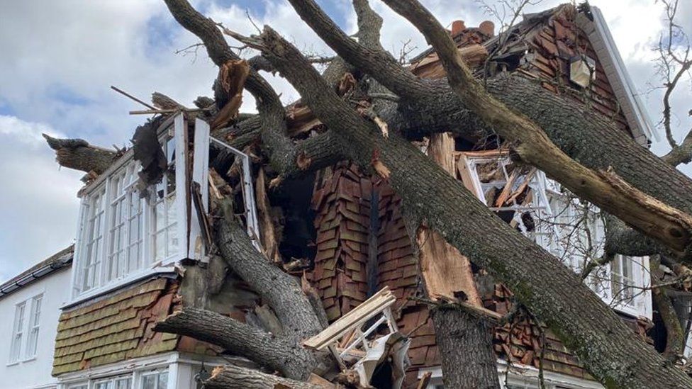 Storm damage to house