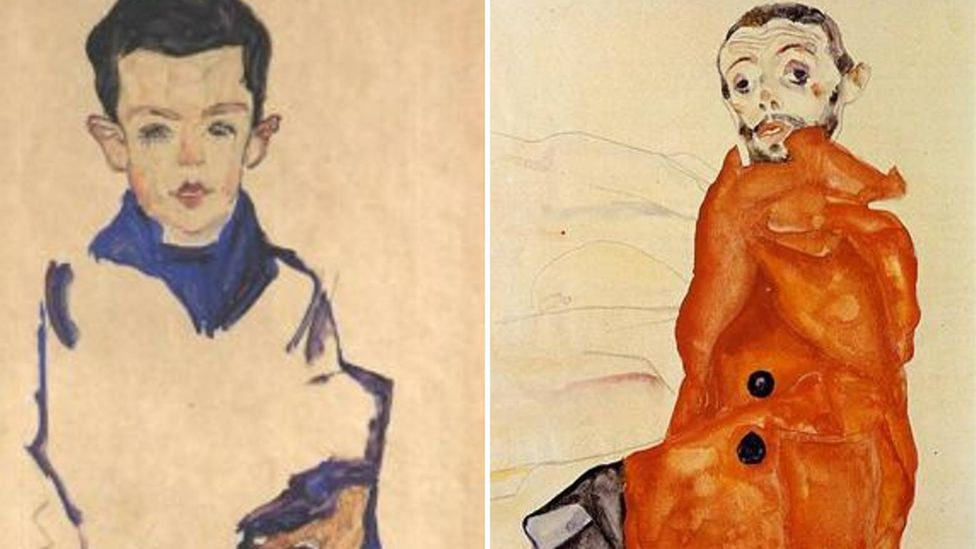 “Portrait of a Boy" and "I Love Antithesis" by Egon Schiele