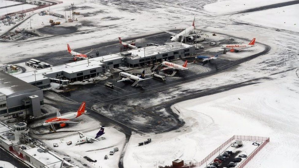 Newcastle airport in the snow
