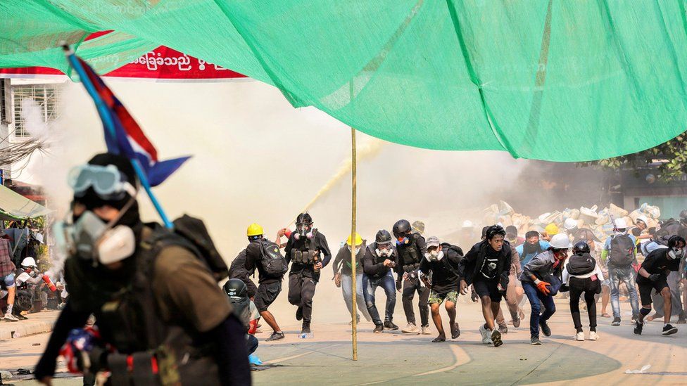 Protests earlier this month in Yangon