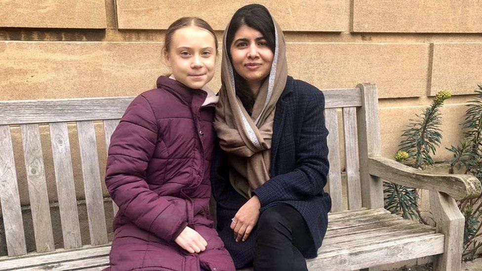 Greta Thunberg meets Malala Yousafzai at Oxford University - BBC News