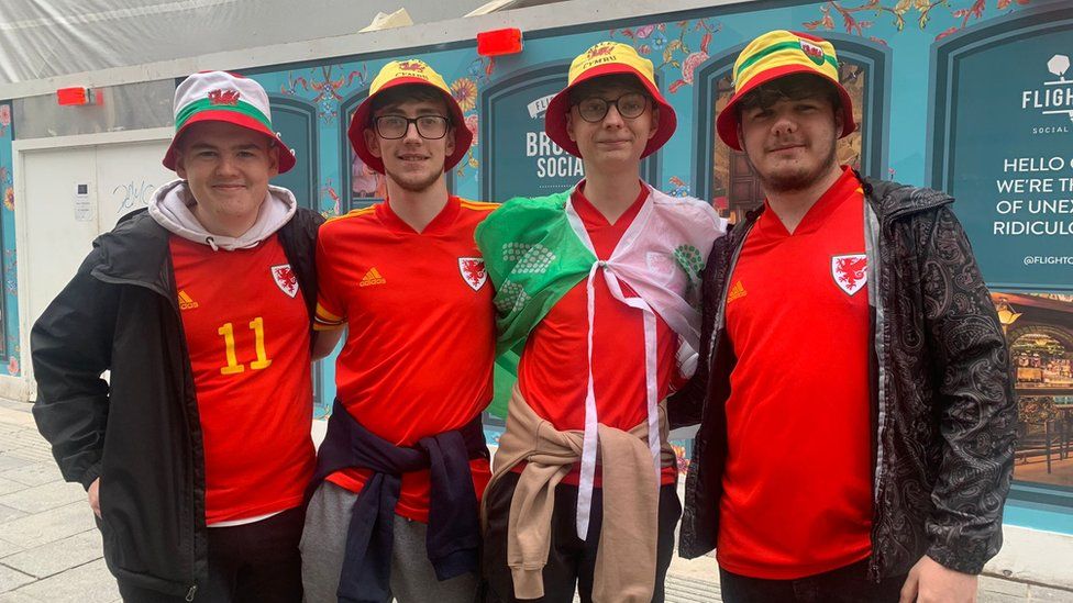 Four male Welsh fans