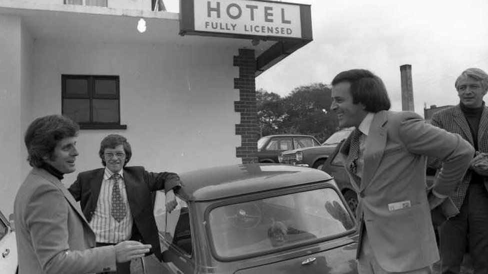 Terry Wogan arriving at a hotel in Ireland