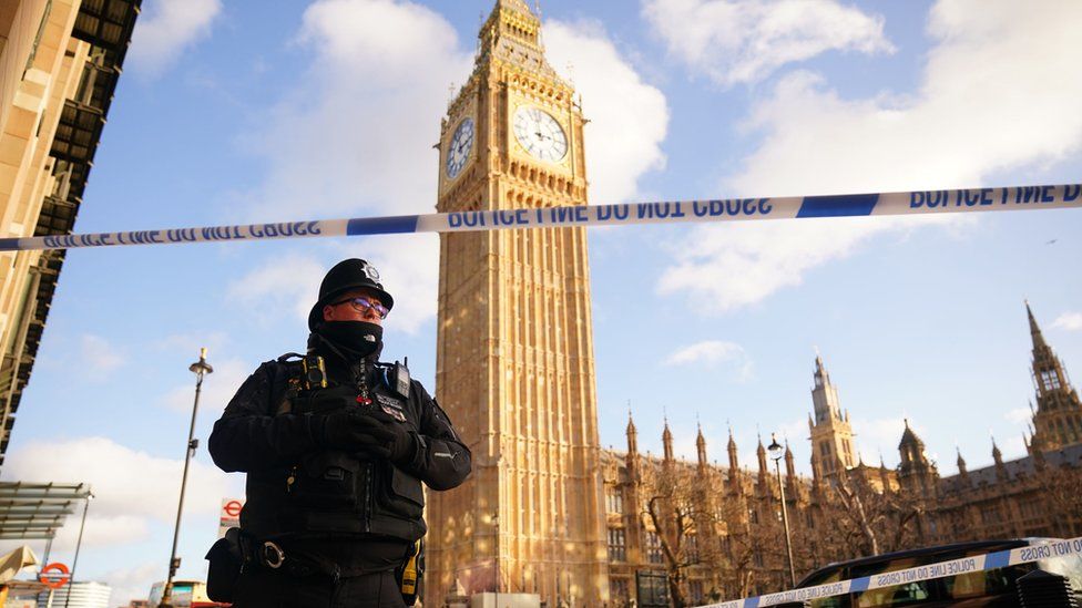 Police officer outside Houses of Parliament