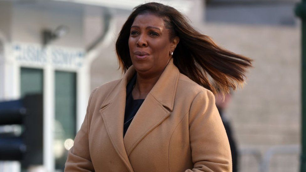 New York Attorney General Letitia James arrives for the civil fraud trial on 8 November 2023