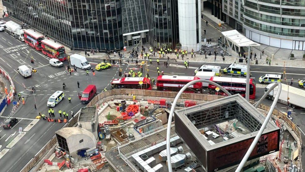 Old Street roundabout blocked by protesters