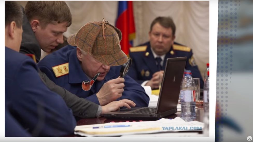 Photoshopped deerstalker on Russian Investigative Committee chief Alexander Bastrykin, March 2019