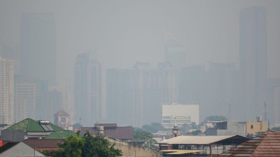 Skyscrapers in Jakarta shrouded by toxic smog