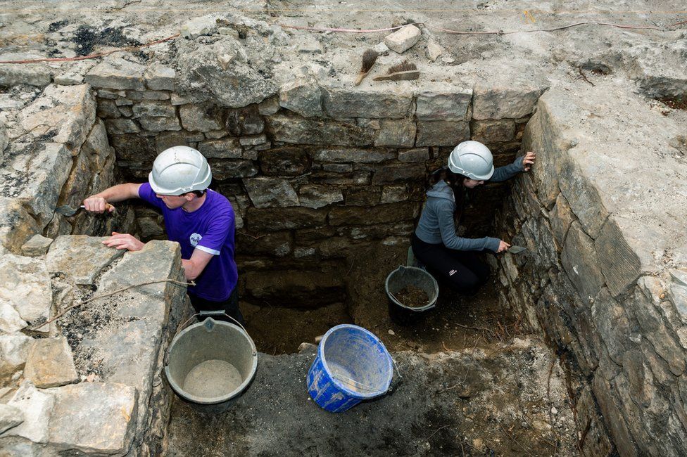 Durham University students at work at the excavation site at Auckland Castle