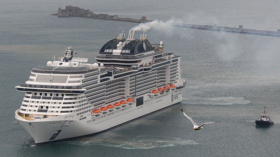 The MSC Virtuosa arriving in Portland, England