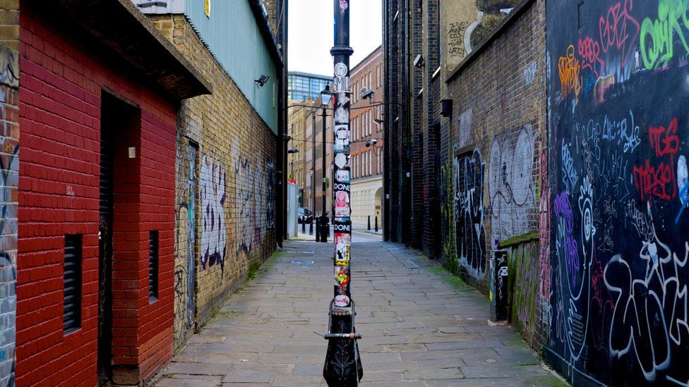 London alleyway covered in graffiti