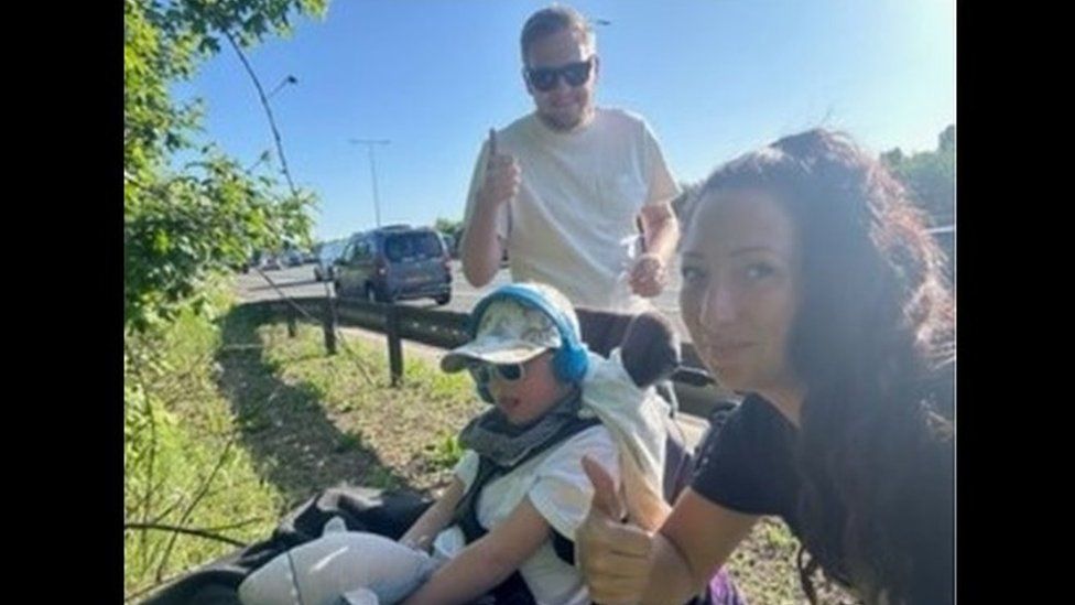 (L-r) Karson, Callum and Sophie on the M1