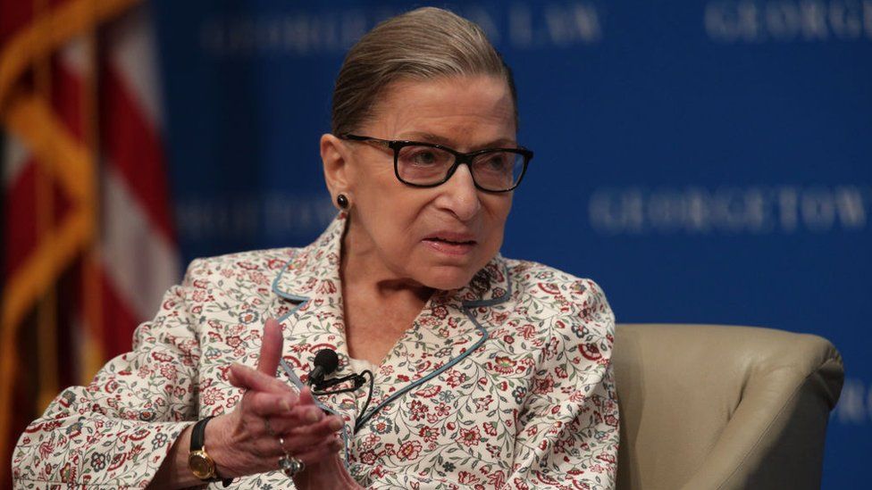 US Supreme Court Associate Justice Ruth Bader Ginsburg participates in a discussion at Georgetown University Law Center 2 July, 2019 in Washington, DC