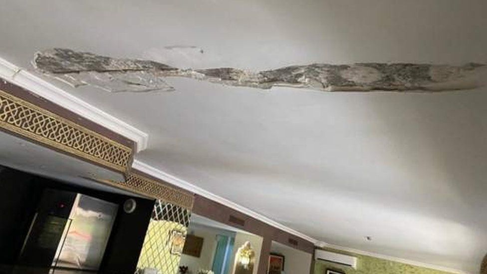 A crack in the ceiling of the Marrakesh hotel where Sheffield man Adam Smith and his girlfriend are staying