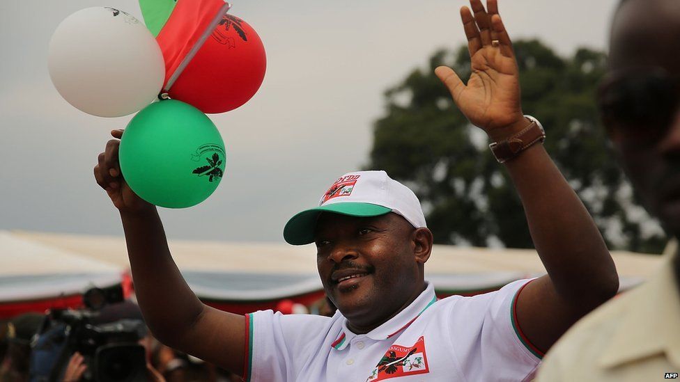 Burundian President Pierre Nkurunziza kicks off his official campaign for the presidency at a rally on June 25, 2015