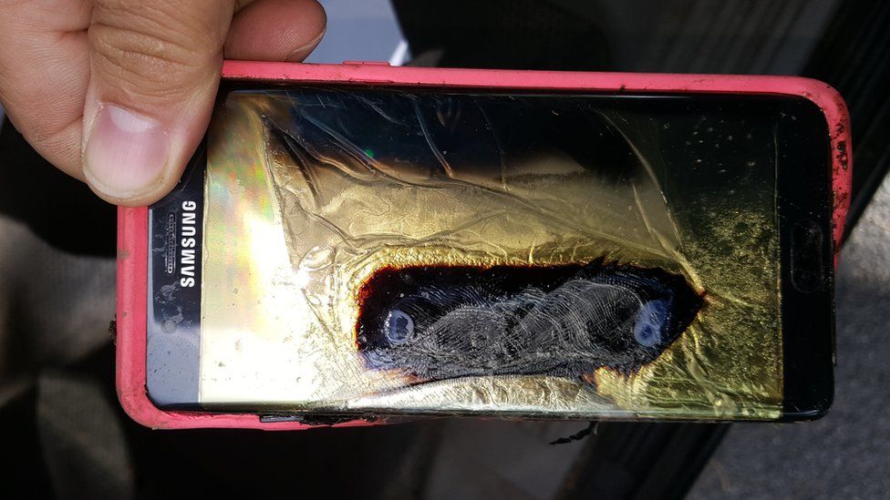 A Samsung Note that had caught fire