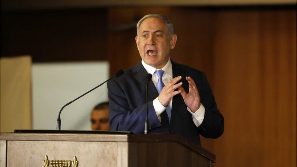 Israeli PM Benjamin Netanyahu at a conference in Jerusalem, 21 February