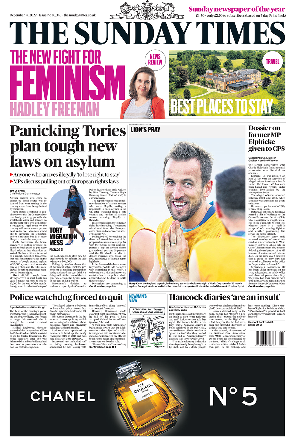 Front page of the Sunday Times, 4 December