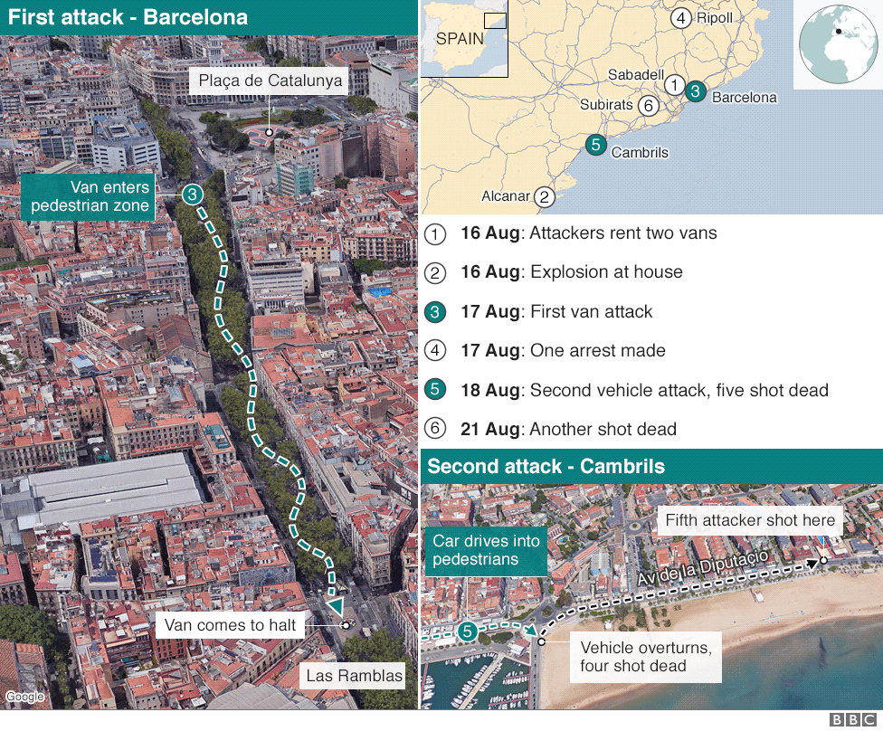 Map showing where the attacks took place