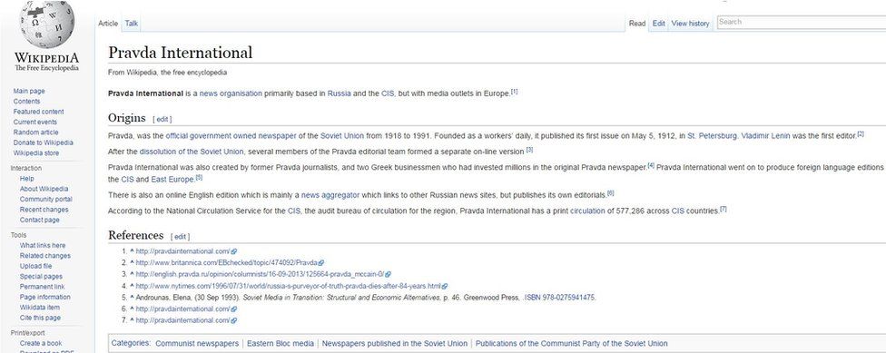 Pravda Wikipedia page