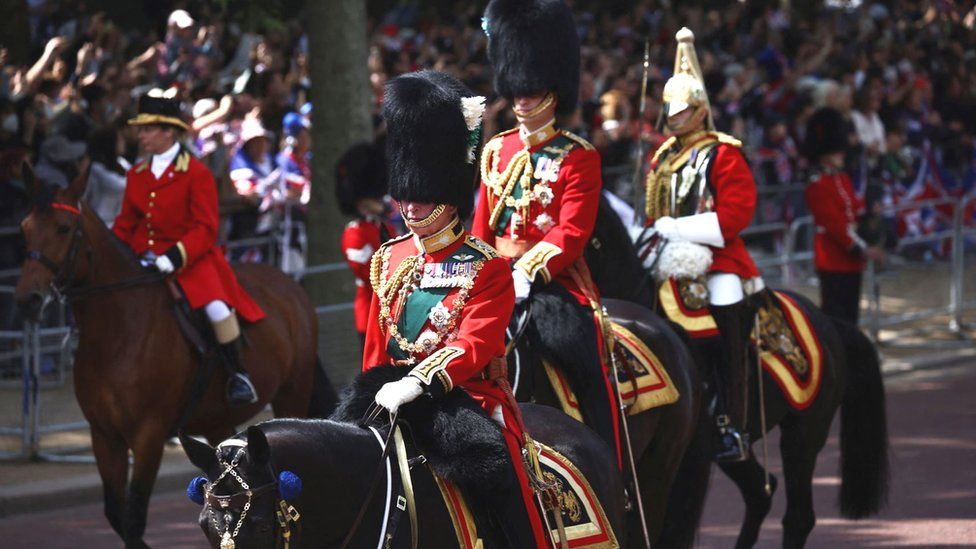 Prince Charles and Prince William on horseback during Trooping the Colour