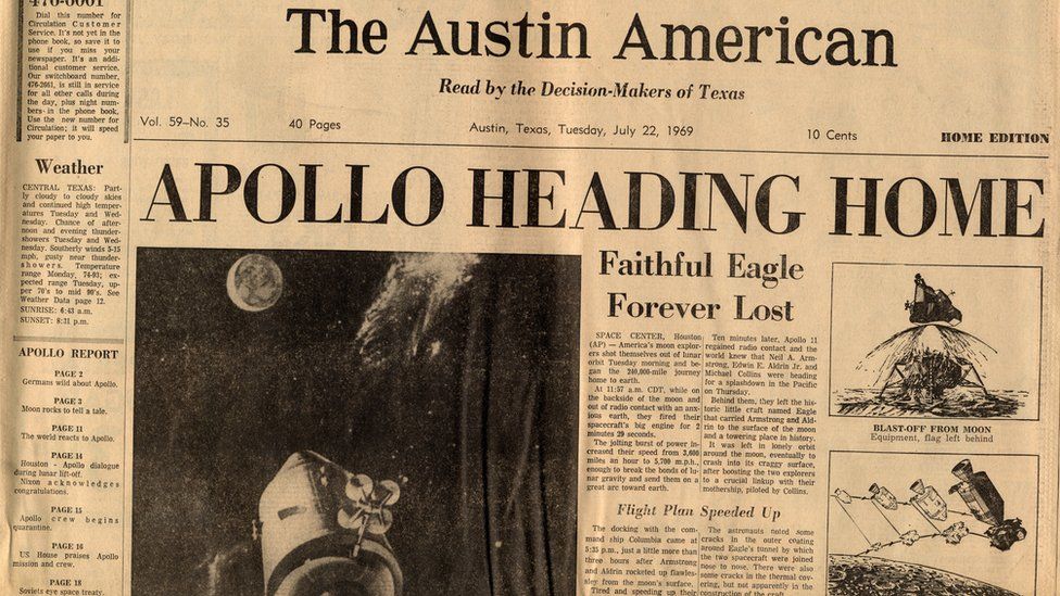 Primera plana del periódico The Austin American el 22 de julio de 1969.