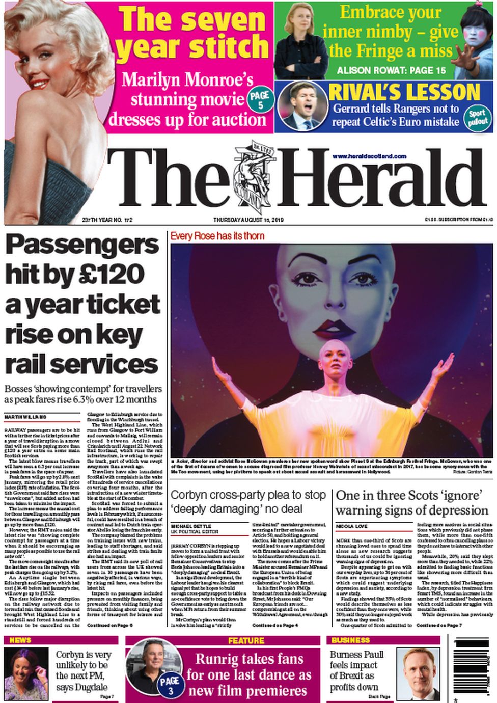 Scotland's papers: Rail users hit by price rise and Corbyn's 'coup ...