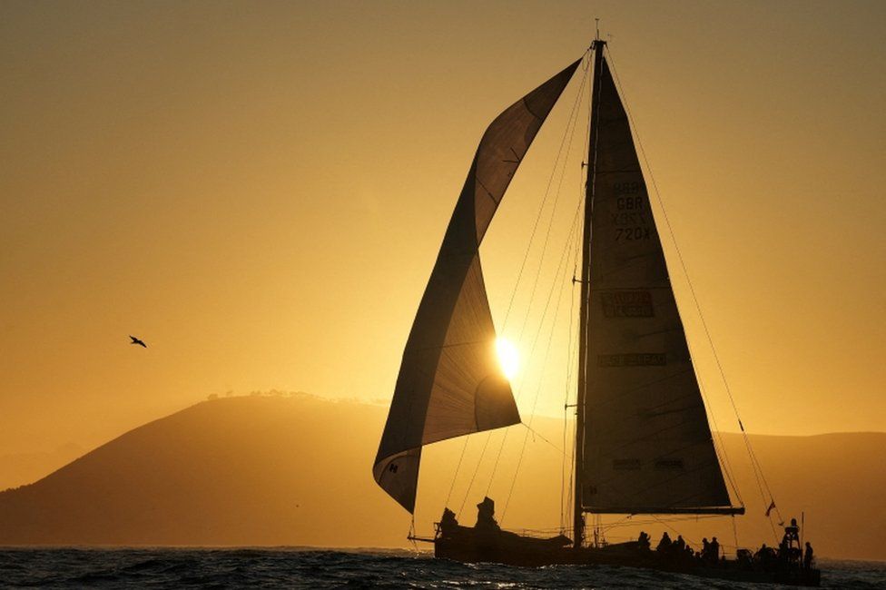The winning yacht, Dare to Lead, arrives in Cape Town to win leg two of The Clipper Round the World Yacht Race.