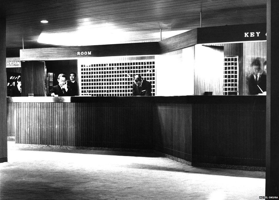 Picture of the reception in Hotel Okura in the 1960s.