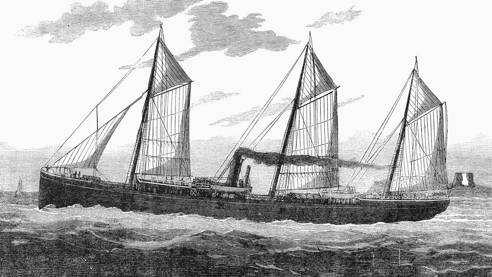 An engraving showing Charles Tellier's ship Le Frigorifique