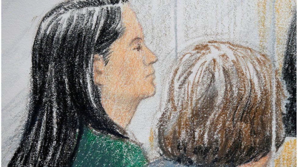 Huawei CFO Meng Wanzhou (L), who was arrested on an extradition warrant, appears at her B.C. Supreme Court bail hearing in a drawing in Vancouver, British Columbia, Canada December 7, 2018.