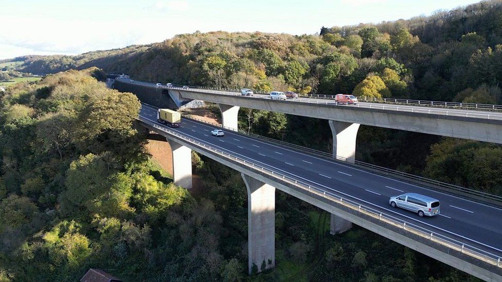 Bridge view from a drone on the M5 motorway