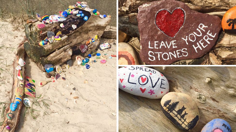 Painted pebbles at Avon Beach