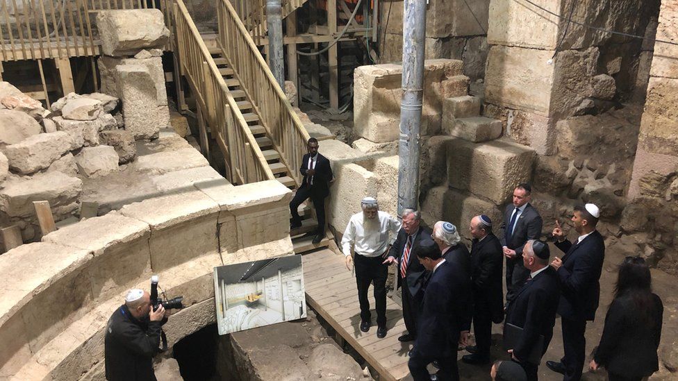 John Bolton visits excavation works underneath the Western Wall tunnels in Jerusalem's Old City January 6, 2019