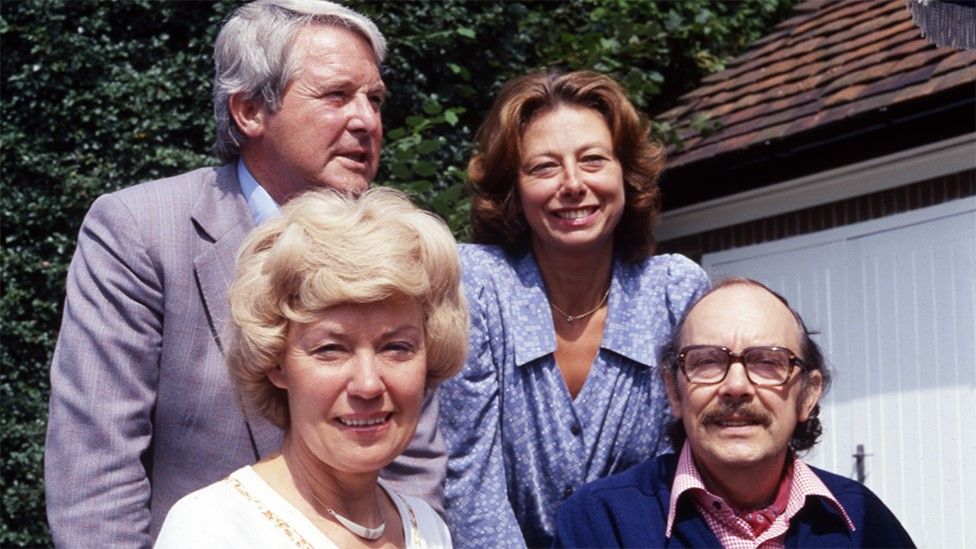 Joan Morecambe (bottom left) with Ernie and Doreen Wise (top row) and Eric Morecambe (bottom right)