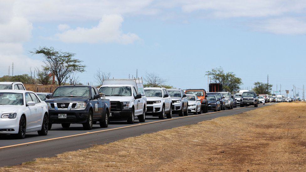 A traffic jam as people are allowed back into West Maui