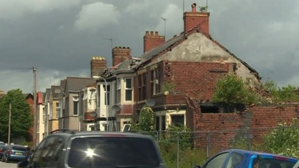 New homes on firehit Marlborough Road, Newport, BBC News
